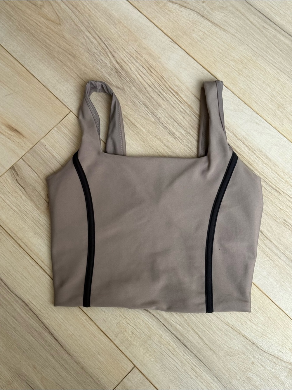 Taupe Square-Neck Crop Tank with Contrast Trim - Women